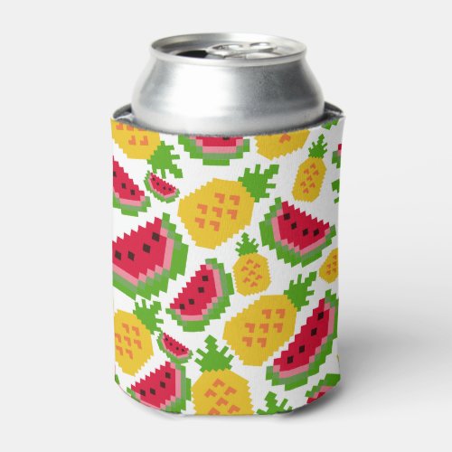 Tropical Watermelon and Pineapple Pixel Pattern Can Cooler