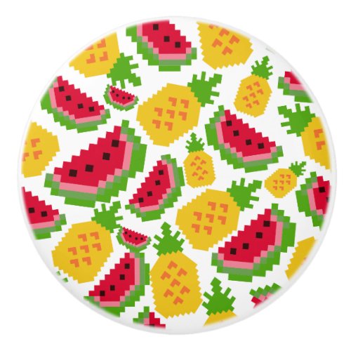Tropical Watermelon and Pineapple Pixel Pattern Ceramic Knob