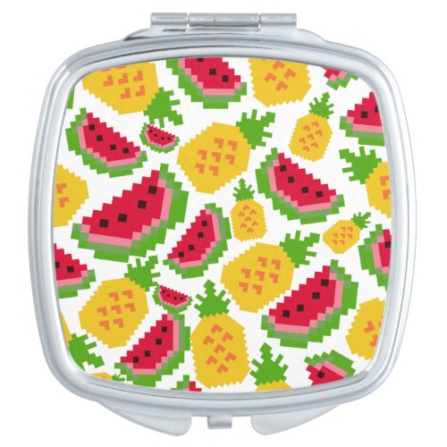 Tropical Watermelon and Pineapple Pixel Pattern Compact Mirror