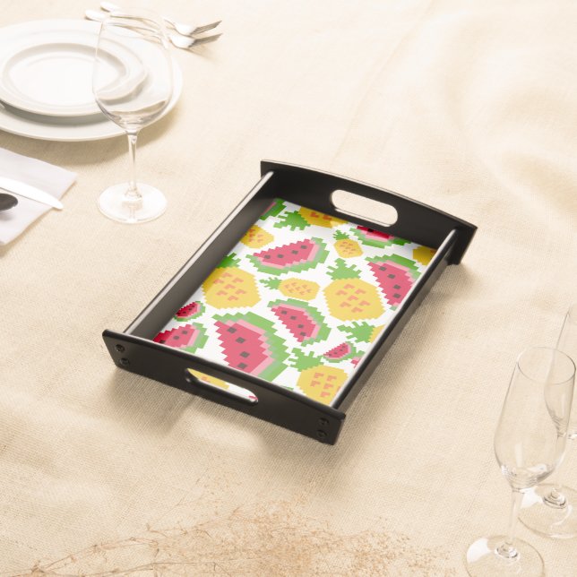 Tropical Watermelon and Pineapple Pixel Pattern Serving Tray (Front)