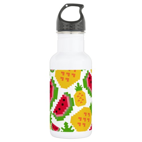 Tropical Watermelon and Pineapple Pixel Pattern Stainless Steel Water Bottle