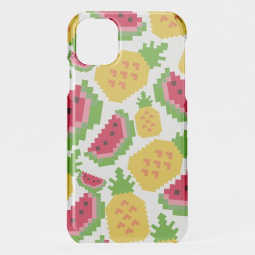 Tropical Watermelon and Pineapple Pixel Pattern iPhone 11 Case