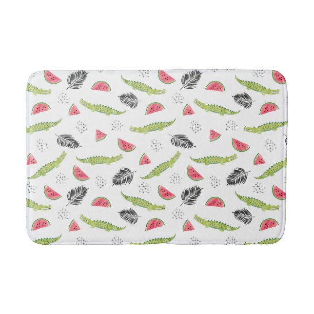 Tropical Watermelon & Crocodile Pattern Bathroom Mat (Front)