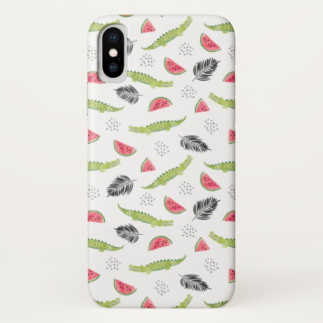 Tropical Watermelon & Crocodile Pattern Case-Mate iPhone Case (Back)