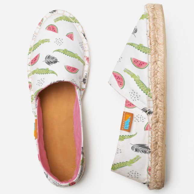 Tropical Watermelon & Crocodile Pattern Espadrilles (Side)