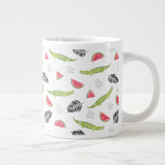 Tropical Watermelon & Crocodile Pattern Giant Coffee Mug (Right)