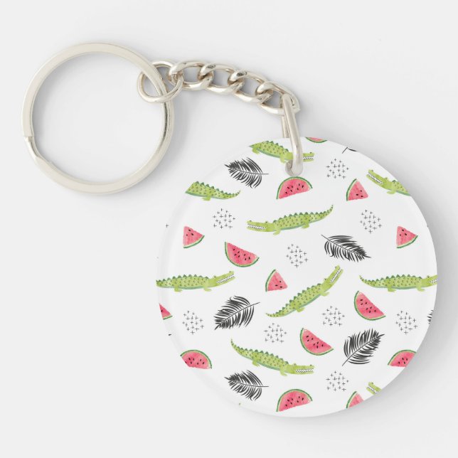 Tropical Watermelon & Crocodile Pattern Keychain (Front)