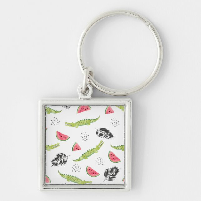 Tropical Watermelon & Crocodile Pattern Keychain (Front)