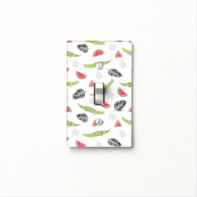 Tropical Watermelon & Crocodile Pattern Light Switch Cover (In Situ)