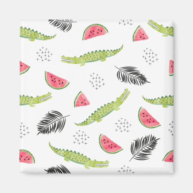 Tropical Watermelon & Crocodile Pattern Magnet (Front)