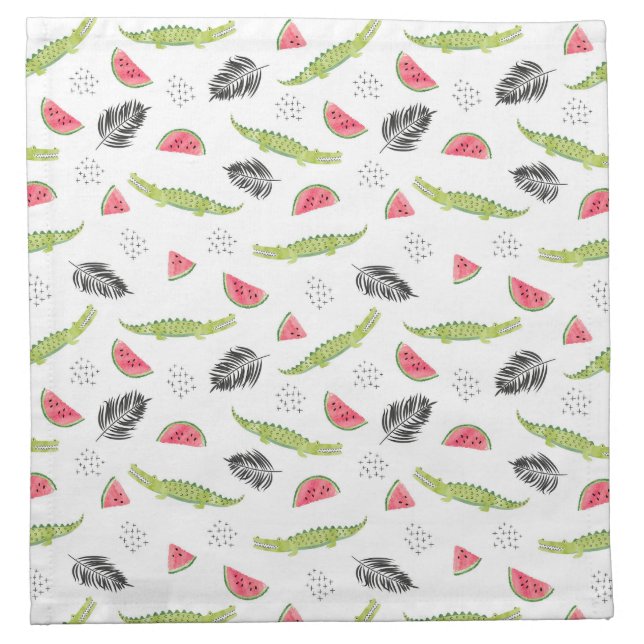 Tropical Watermelon & Crocodile Pattern Napkin (Front)
