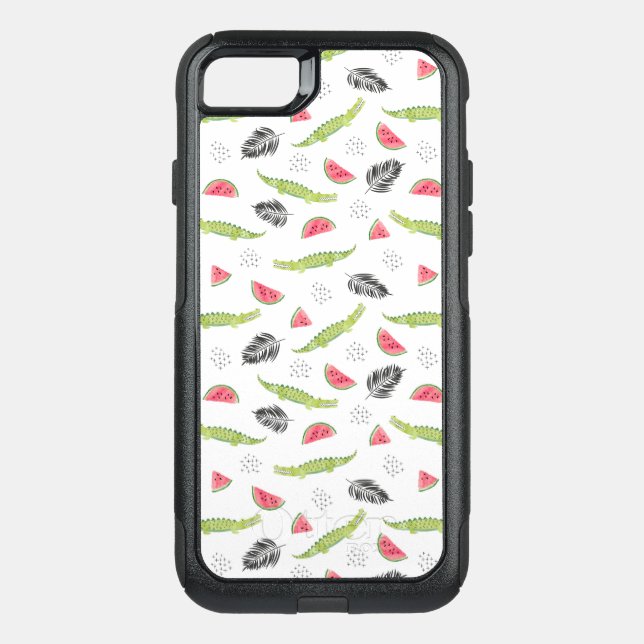 Tropical Watermelon & Crocodile Pattern Otterbox iPhone Case (Back)