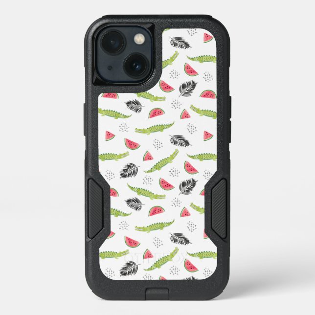 Tropical Watermelon & Crocodile Pattern Otterbox iPhone Case (Back)