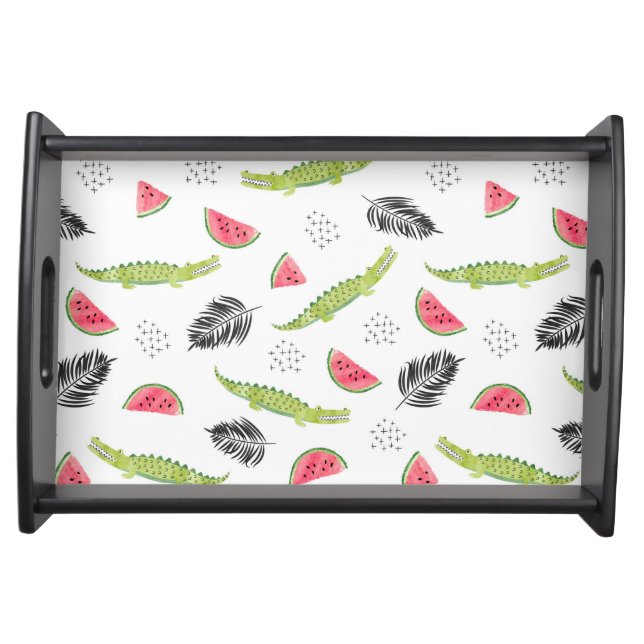Tropical Watermelon & Crocodile Pattern Serving Tray (Front)