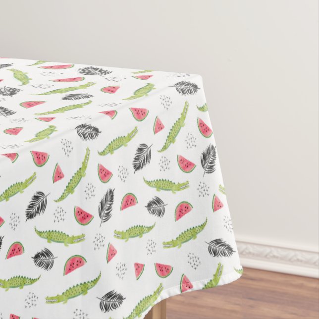 Tropical Watermelon & Crocodile Pattern Tablecloth (In Situ)