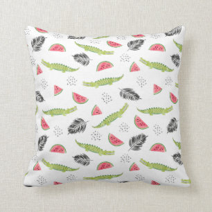 Tropical Watermelon & Crocodile Pattern Throw Pillow