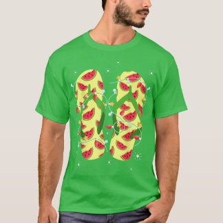 Tropical Watermelon Flip Flops Xmas Lights Christm T-Shirt
