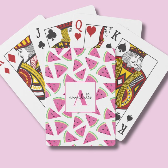 Tropical Watermelon Monogram Poker Cards (Tropical watermelon pattern personalized playing cards)