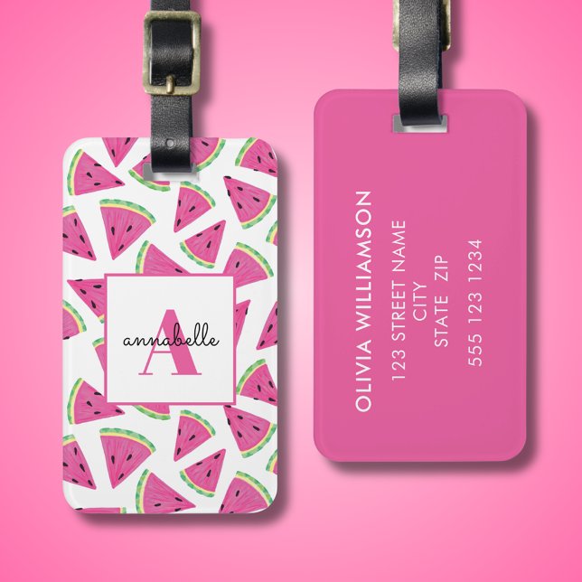 Tropical Watermelon Personalized Monogram Luggage Tag (Watermelon pattern personalized luggage tag.)