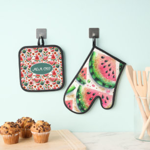 Tropical Watermelon Retirement Mom Grandma Wife Oven Mitt & Pot Holder Set