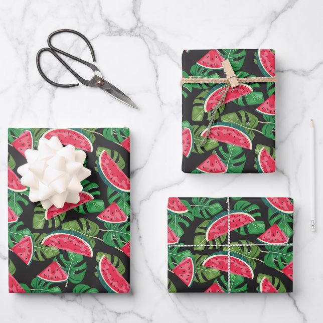 Tropical Watermelon Slices Pattern Summer Time Wrapping Paper Sheets (Front)