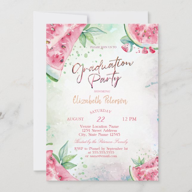 Tropical Watermelon Summer Graduation Invitation (Front)