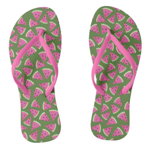 Tropical watermelon summer pattern flip flops