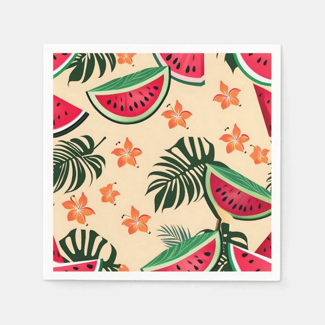 Tropical Watermelon Summer Pattern Napkins (Front)