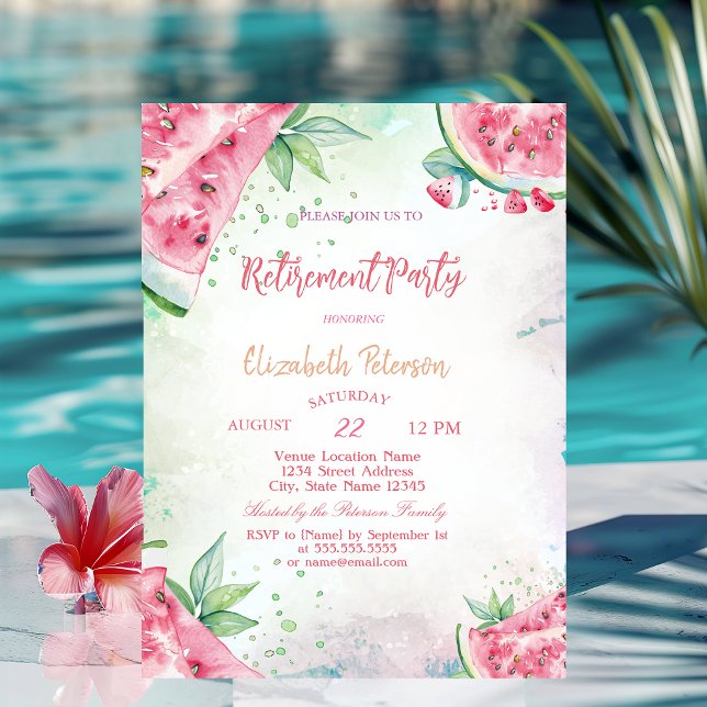 Tropical Watermelon Summer Retirement  Invitation (Creator Uploaded)