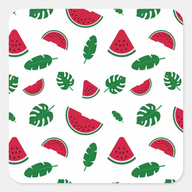 Tropical Watermelon Summer Seamless Pattern Square Sticker (Front)