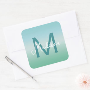 Tropical Waters Gradient Monogram Name Square Sticker
