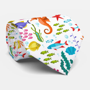 Tropical waters marine life and animals neck tie