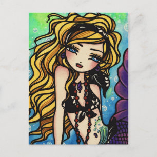 Tropical Wave Summer Mermaid Fantasy Art Girl Postcard