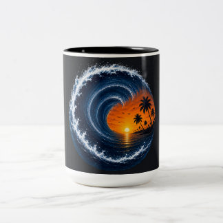 Tropical Wave Sunset Surf Logo Shirt | Ocean Vorte Two-Tone Coffee Mug