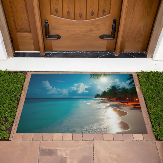 Tropical Waves Blue cloudy sky beach Doormat (Outdoor)