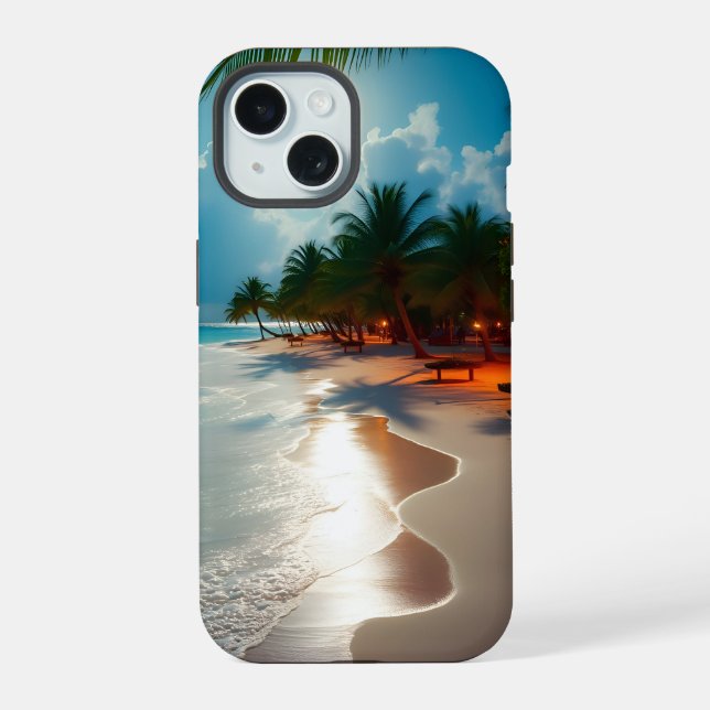Tropical Waves Blue cloudy sky beach Iphone Case (Back)