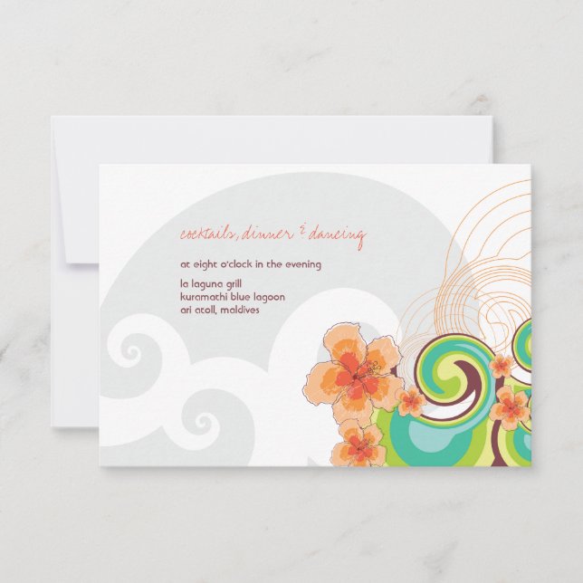 Tropical Waves Hibiscus Beach Wedding Reception Invitation (Front)