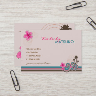 Tropical Waves Hot Pink Hibiscus Beach Palm Trees Business Card