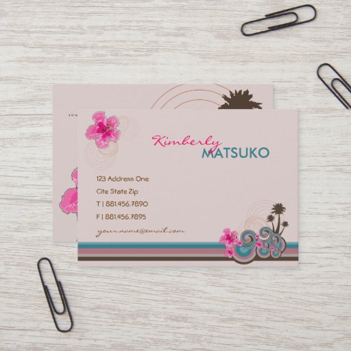 Customizable Tropical Waves Hot Pink Hibiscus Beach Palm Trees Business Cards