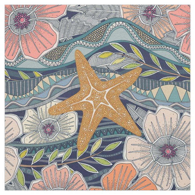 tropical waves navy fabric (Swatch)