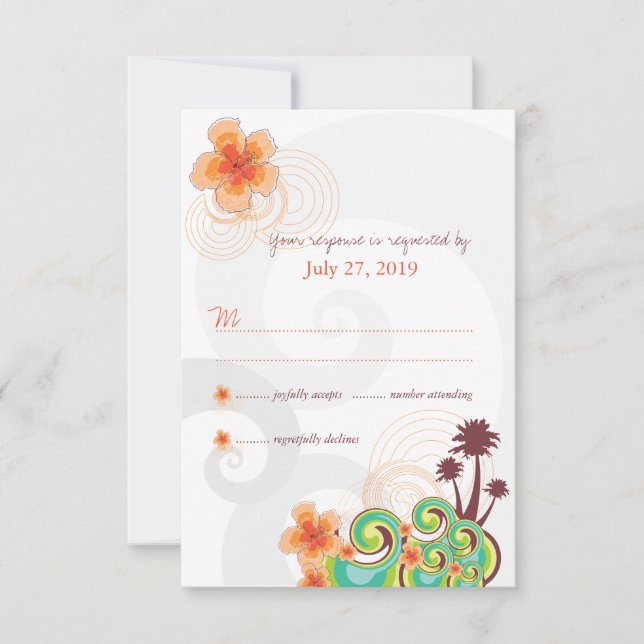 Tropical Waves Orange Hibiscus RSVP Response Card (Front)