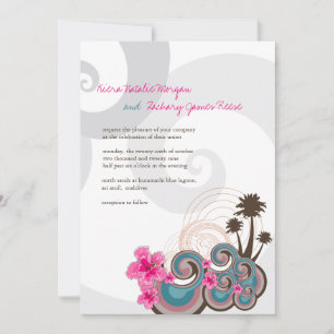 Tropical Waves Pink Hibiscus Destination Wedding Invitation