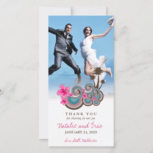 Tropical Waves Pink Hibiscus Destination Wedding Thank You Card
