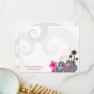 Tropical Waves Pink Hibiscus Destination Wedding Thank You Card