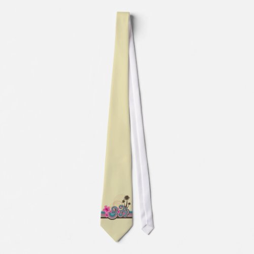 Tropical Waves  Pink Hibiscus Stripes Custom Tie