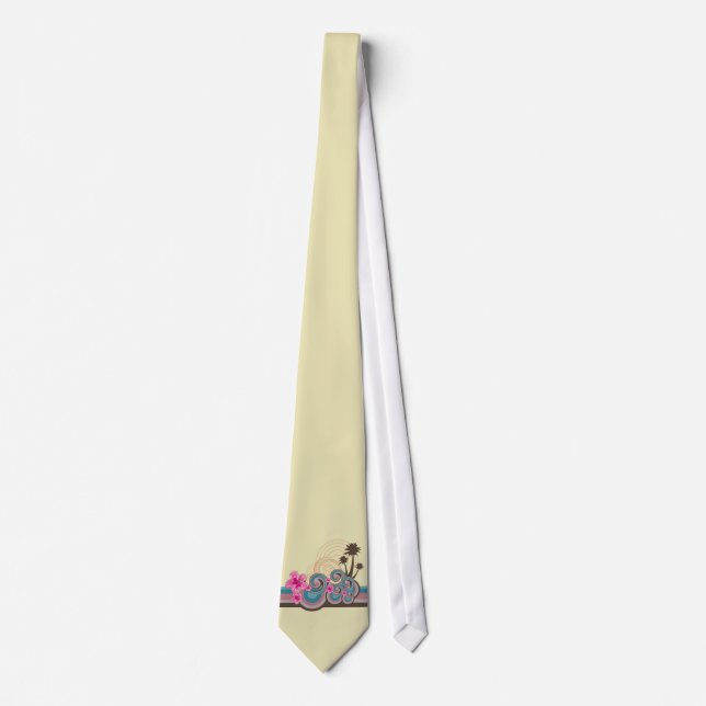 Tropical Waves & Pink Hibiscus Stripes Custom Tie (Front)