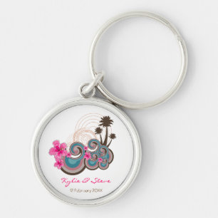 Tropical Waves & Pink Hibiscus Thank You / Gift / Keychain