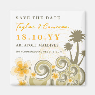 Tropical Waves Yellow Hibiscus Beach Save The Date Magnet