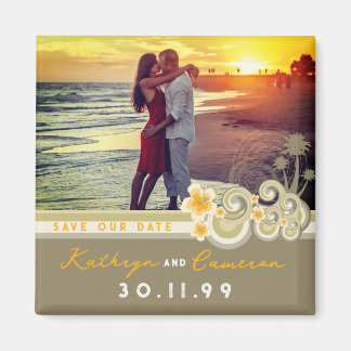 Tropical Waves Yellow Hibiscus Photo Save The Date Magnet
