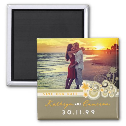 Tropical Waves Yellow Hibiscus Photo Save The Date Magnet
